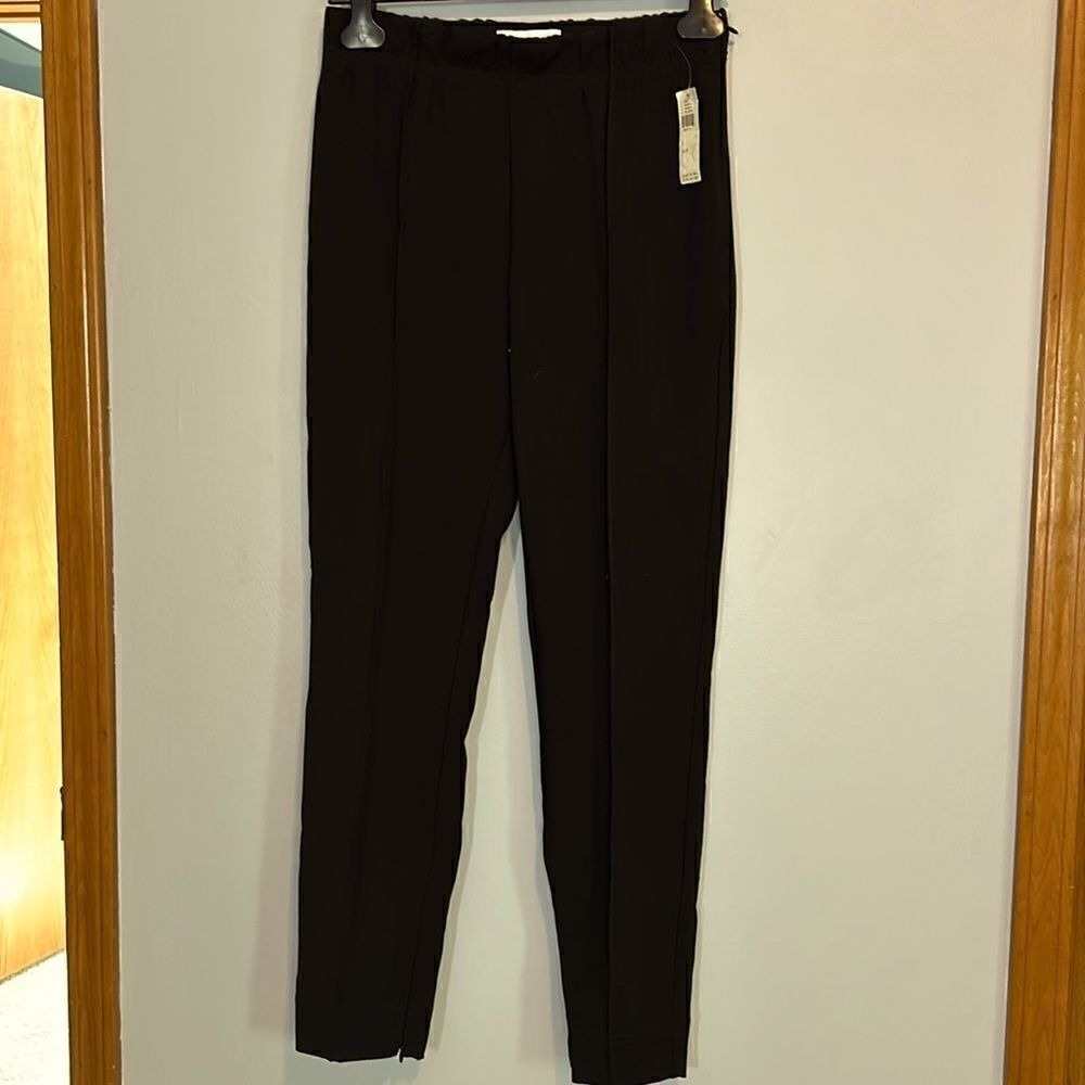 Anthropologie Black Pintuck Ankle Zip Leggings Slim Pants‎ Small NWT
